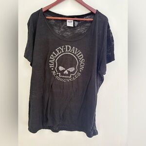 Harley-Davidson Black Graphic T-Shirt Biker Grunge Logo Sheer Goth Alternative